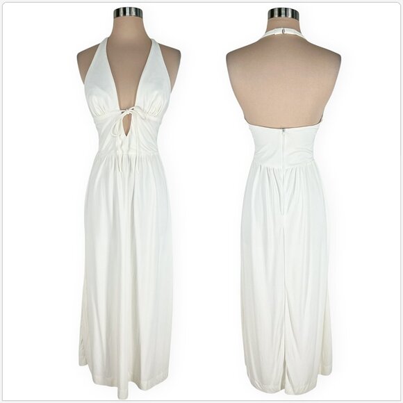 Catalina California Vintage Ivory White Long Halter Maxi Dress Vtg 10 - 4 6 ? - Picture 1 of 5